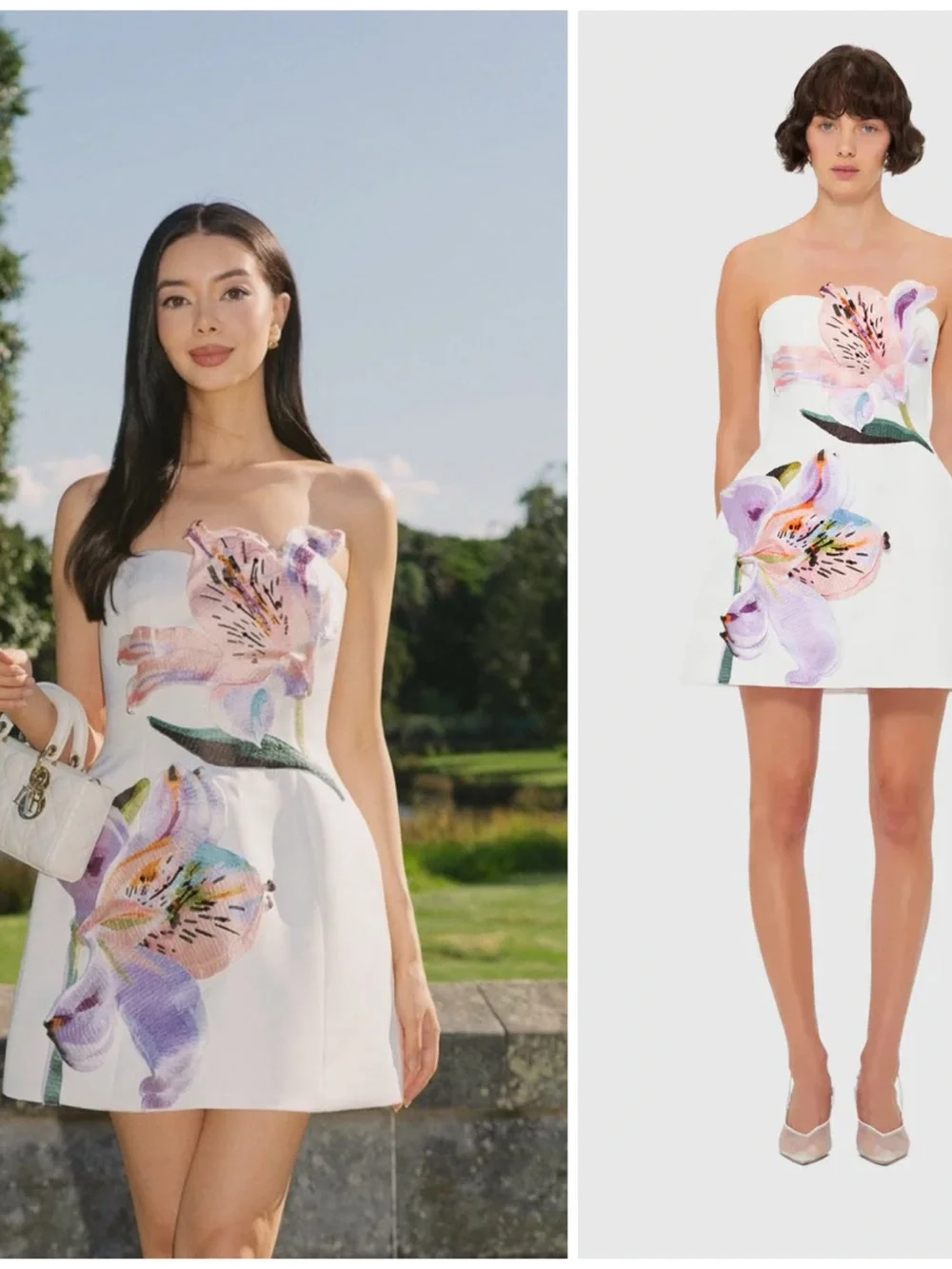 leo lin rosario floral appliqu mini dress Strapless Applique Invisible back zip closure LEO LIN Rosario Floral Appliqu